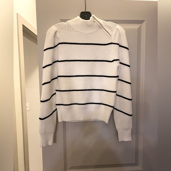 White House Black Market Sweaters - WHBM white stripe puff side-neck zip sweater